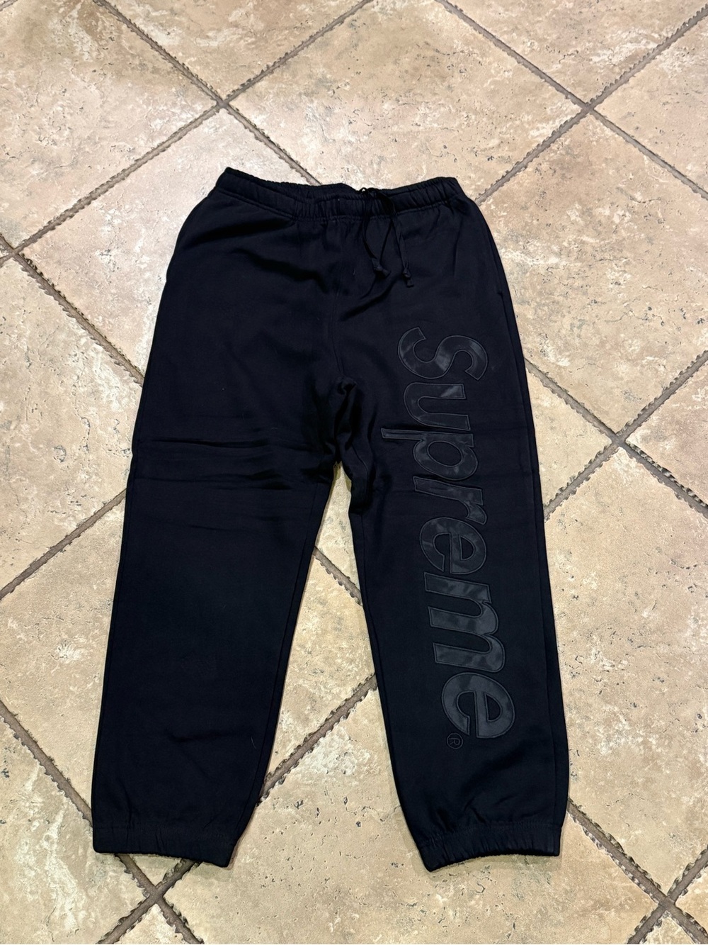Black Supreme Satin Applique Sweatpants